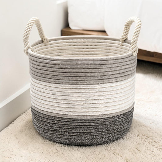 Xovila Woven Cotton Rope Storage Basket - Large Decorative Organizer with Handles for Blankets and Toys