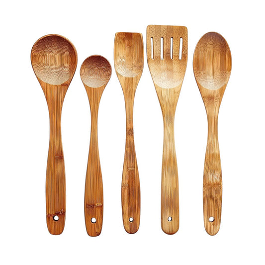 Xovila 5-Piece Premium Bamboo Kitchen Utensil Set - Heat-Resistant Non-Stick Wooden Cooking Spoons and Spatulas
