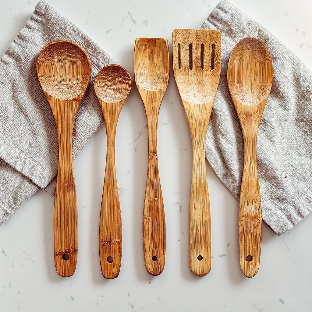 Xovila 5-Piece Premium Bamboo Kitchen Utensil Set - Heat-Resistant Non-Stick Wooden Cooking Spoons and Spatulas