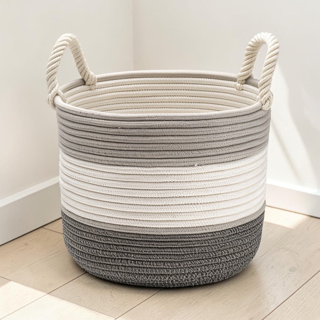 Xovila Woven Cotton Rope Storage Basket - Large Decorative Organizer with Handles for Blankets and Toys