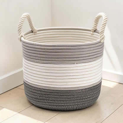Xovila Woven Cotton Rope Storage Basket - Large Decorative Organizer with Handles for Blankets and Toys